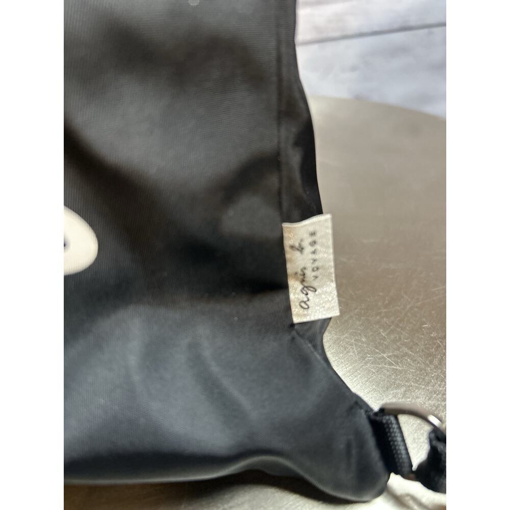 Agnes B Black Nylon Drawstring Backpack with Front Zipper Pocket - Picture 4 of 8